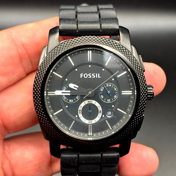 Fossil FS4487 Machine Chronograph Men’s Gunmetal Black Silicone Strap Watch - Picture 6 of 16